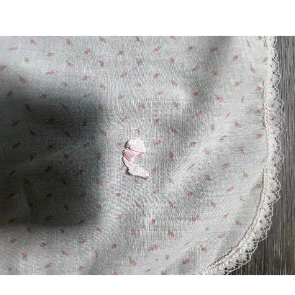 Unbranded Receiving Blanket Kids OS White Pink Floral Lace Trim Bow Vintage